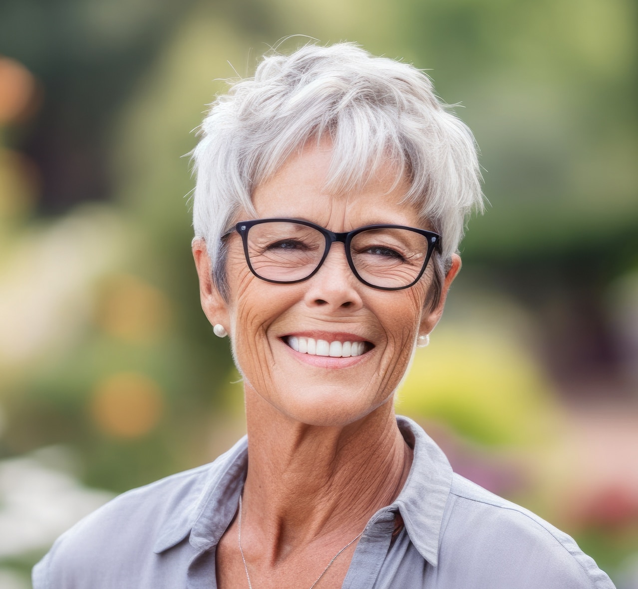 A happy middle-aged woman with healthy teeth
